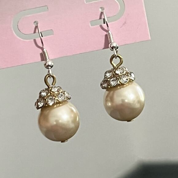 Upcycled J. Crew Crystal Pearl Drop Earrings - Picture 4 of 5